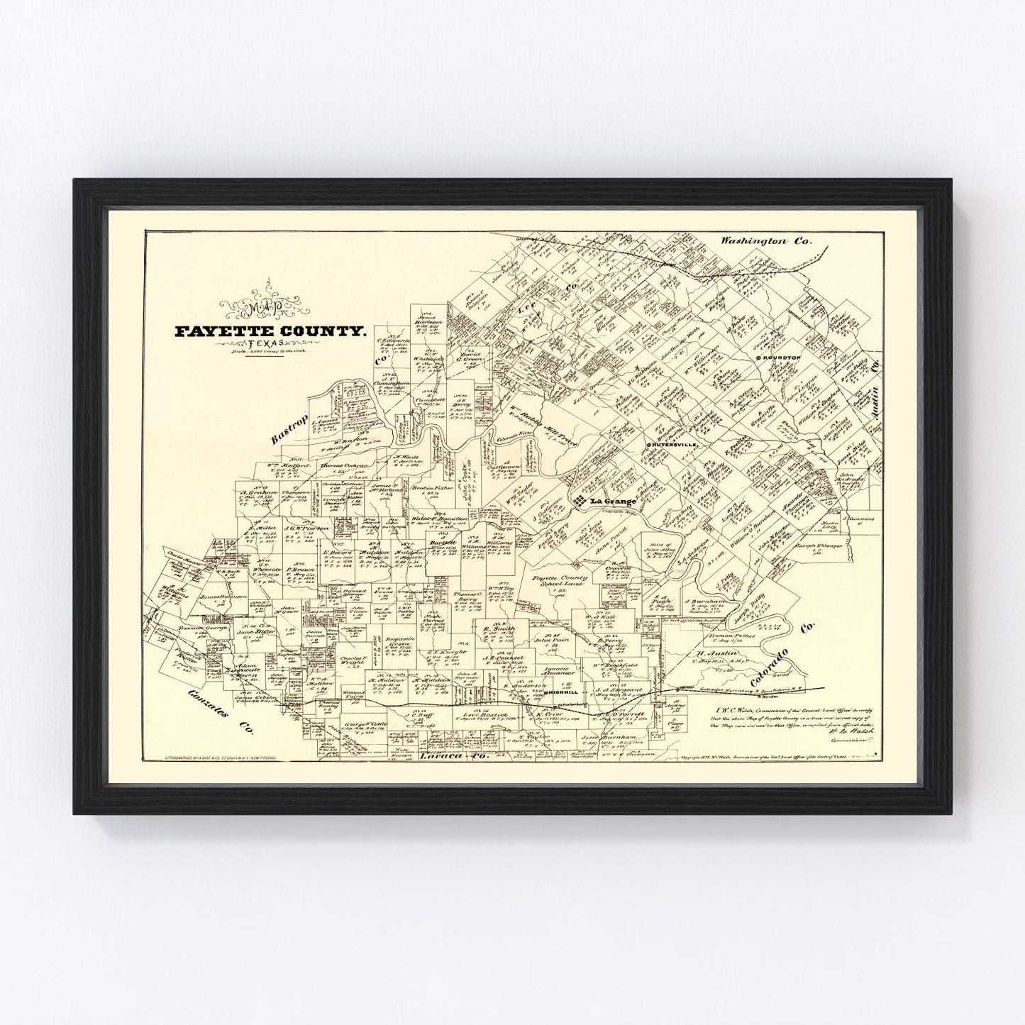 Vintage Map of Fayette County, Texas 1879