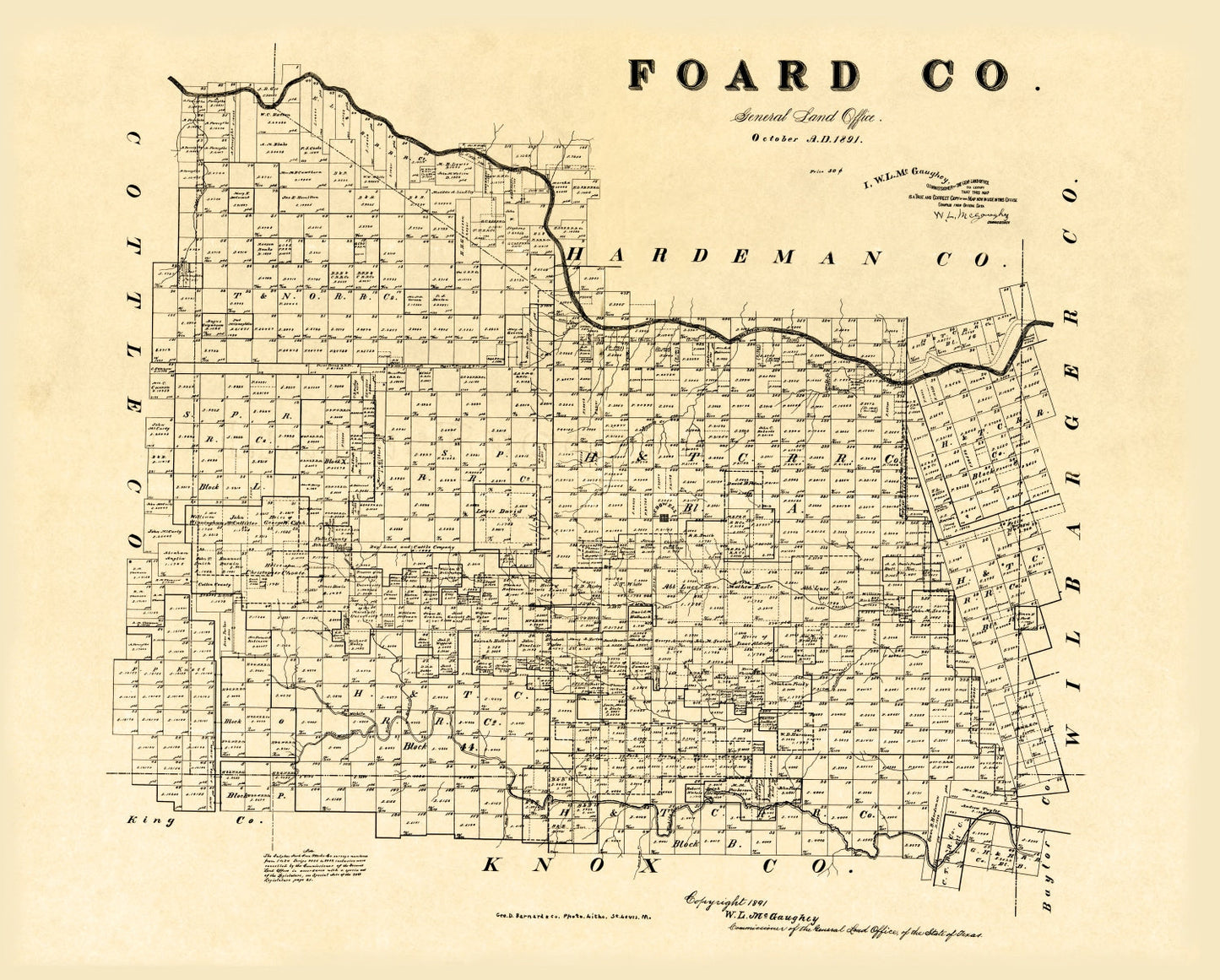 Vintage Map of Foard County, Texas 1891