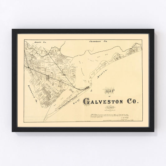 Vintage Map of Galveston County, Texas 1879