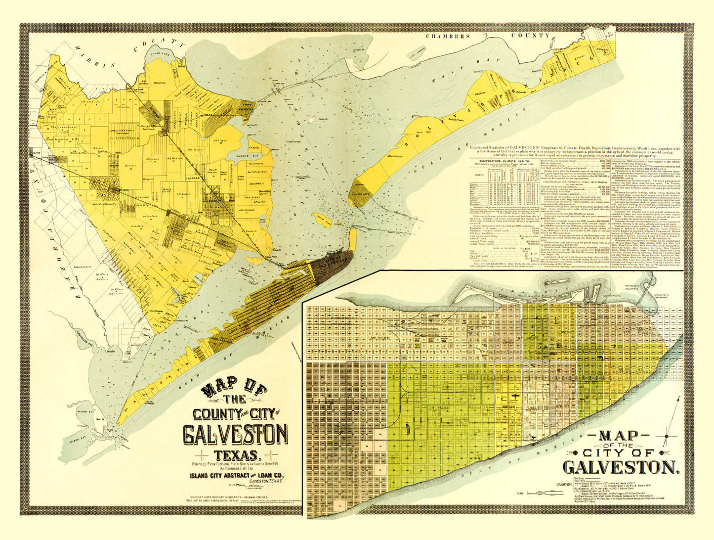Vintage Map of Galveston County, Texas 1891