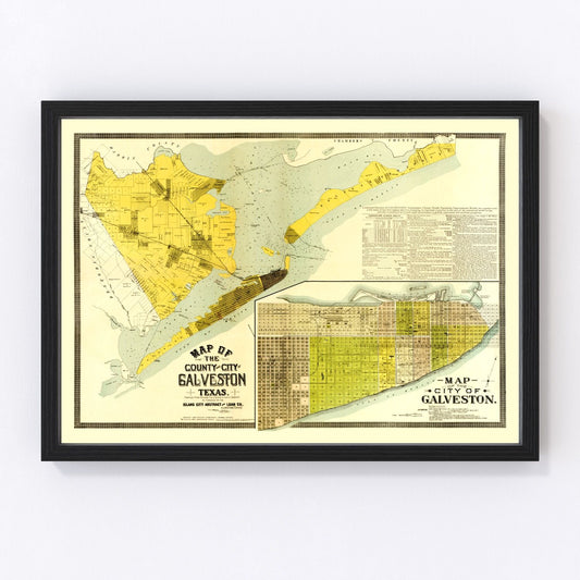 Vintage Map of Galveston County, Texas 1891