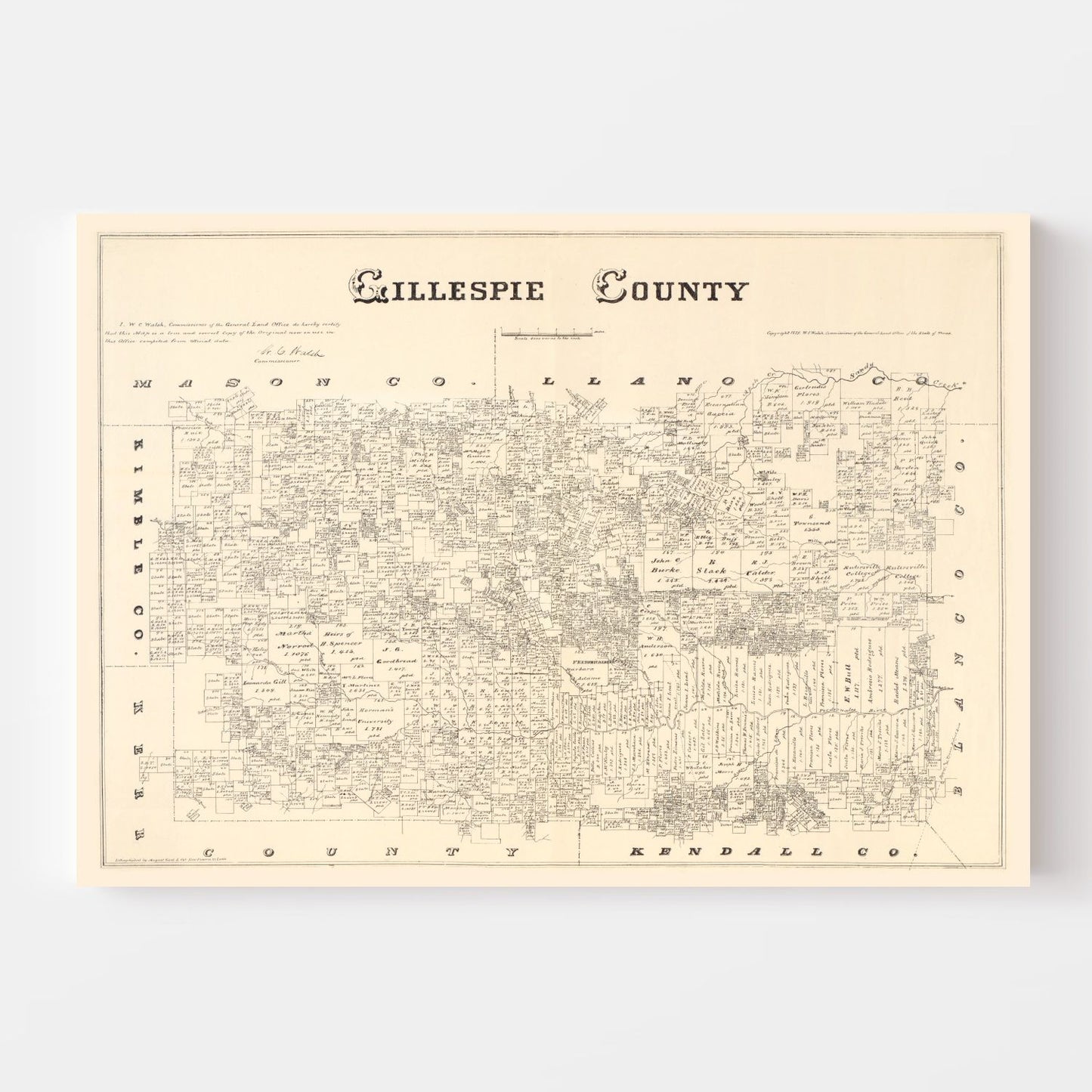 Vintage Map of Gillespie County, Texas 1879