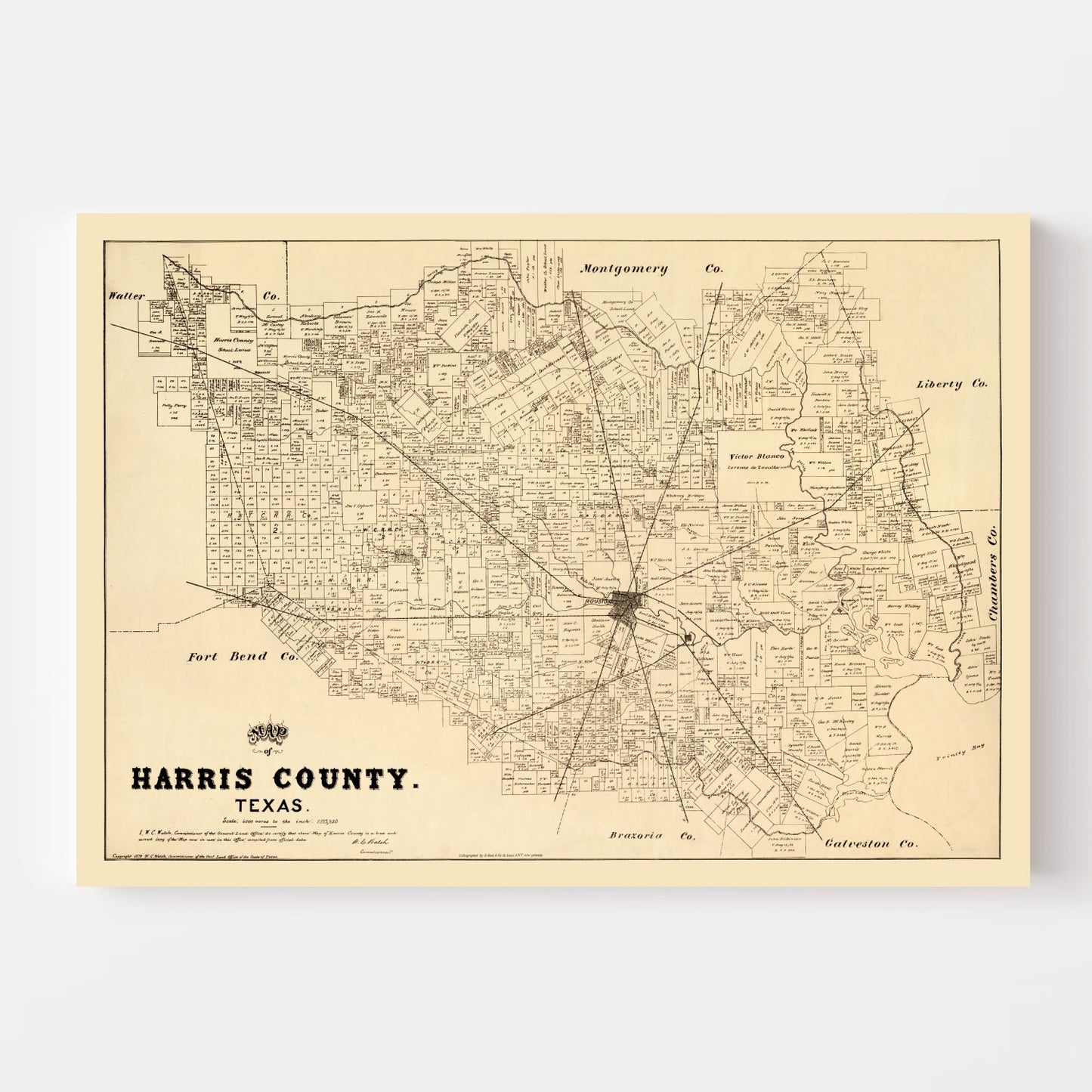 Vintage Map of Harris County, Texas 1879