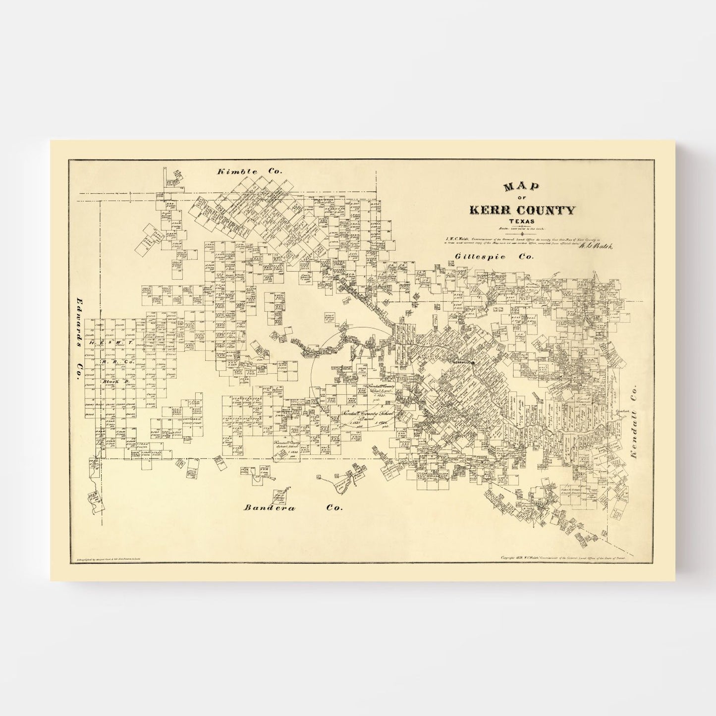 Vintage Map of Kerr County, Texas 1879