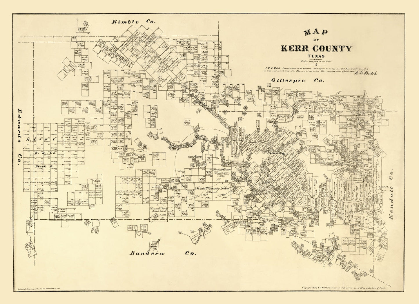 Vintage Map of Kerr County, Texas 1879
