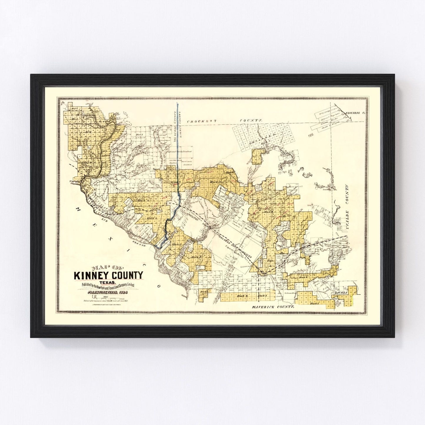 Vintage Map of Kinney County, Texas 1884