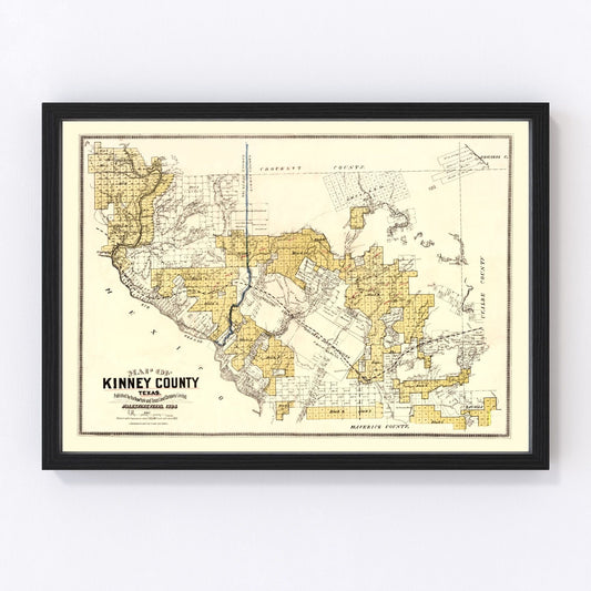 Vintage Map of Kinney County, Texas 1884