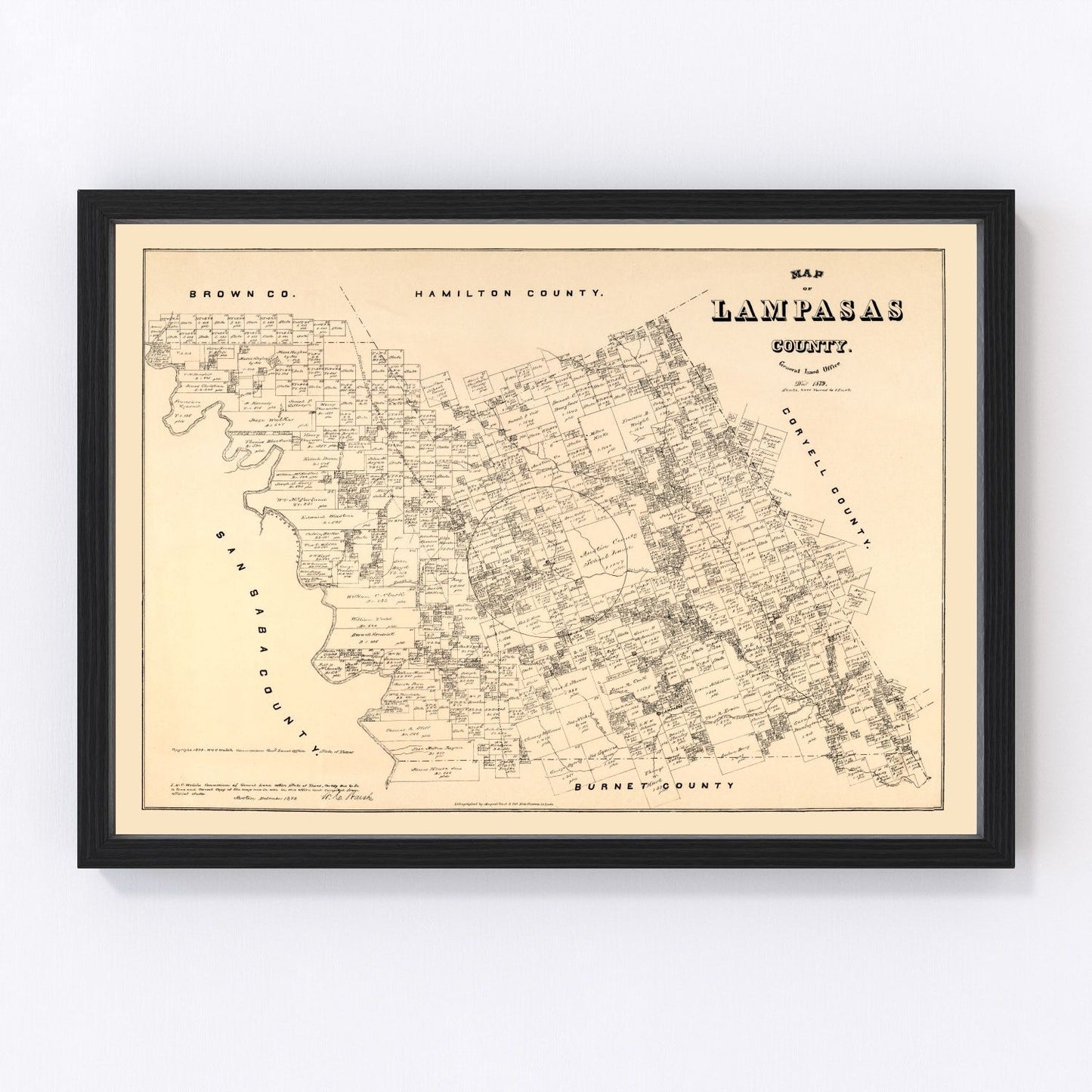 Vintage Map of Lampasas County, Texas 1879