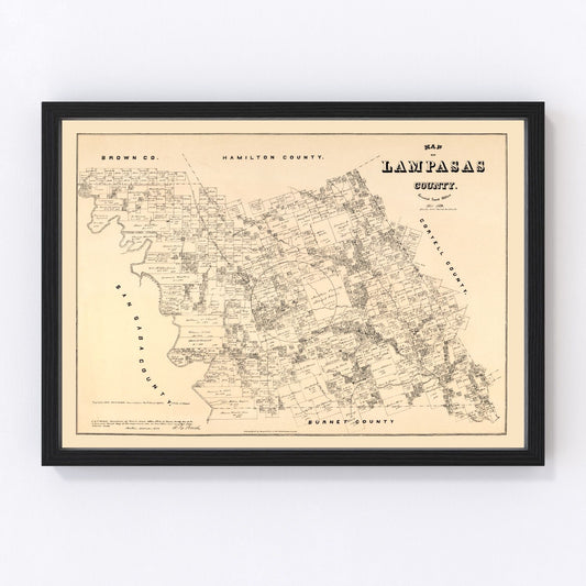 Vintage Map of Lampasas County, Texas 1879