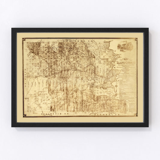 Vintage Map of Llano County, Texas 1875
