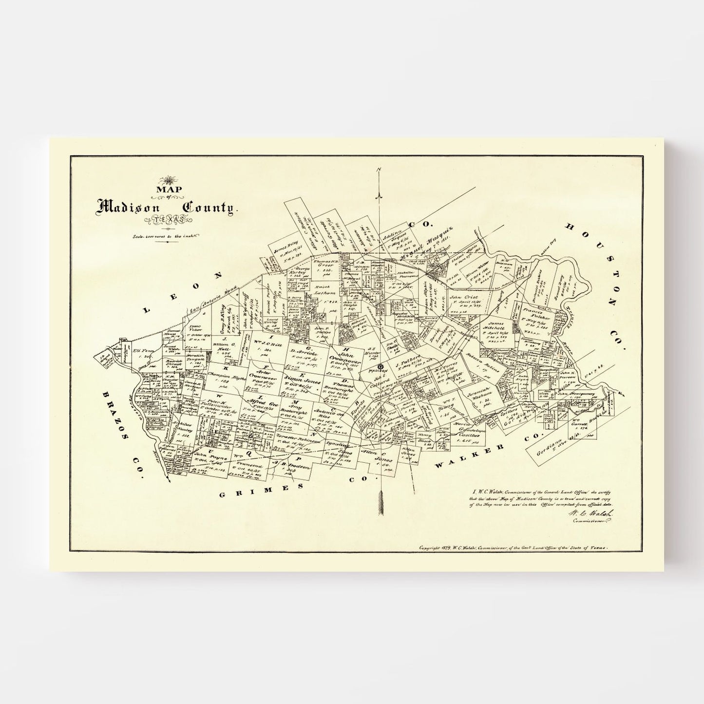 Vintage Map of Madison County, Texas 1879