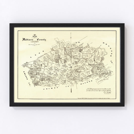 Vintage Map of Madison County, Texas 1879