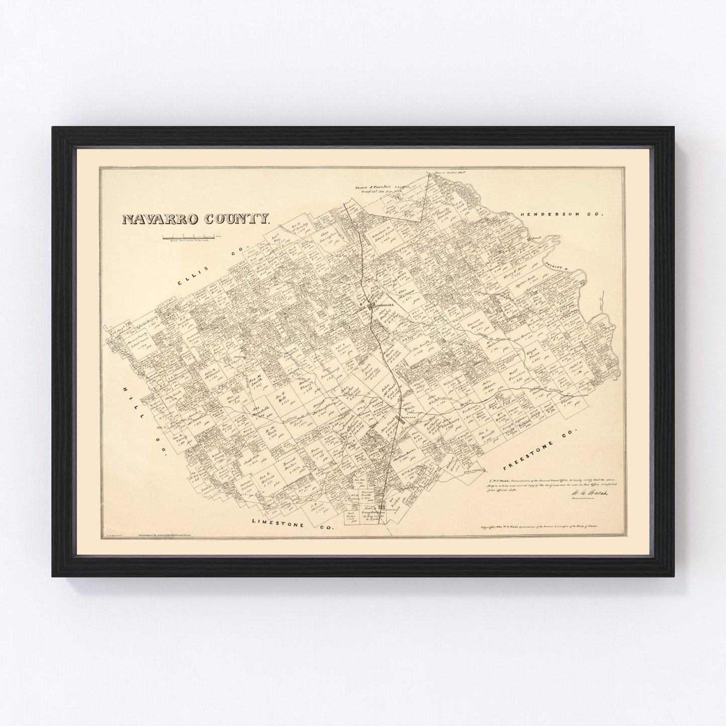Vintage Map of Navarro County, Texas 1880