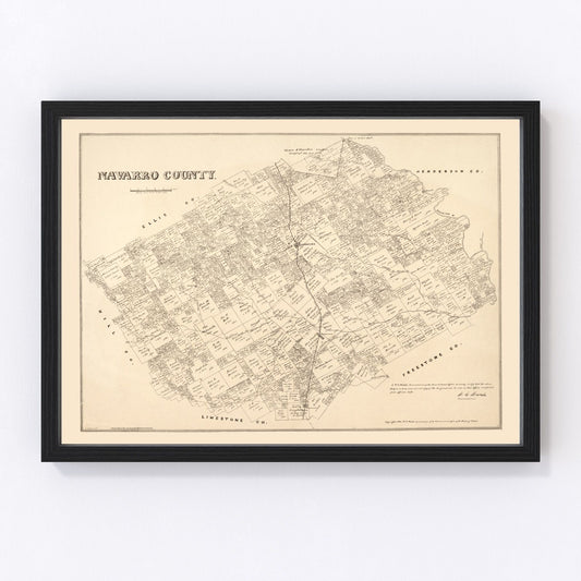 Vintage Map of Navarro County, Texas 1880