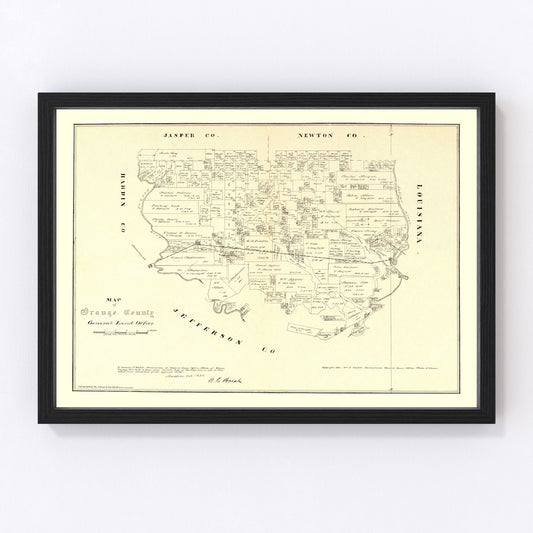 Vintage Map of Orange County, Texas 1880