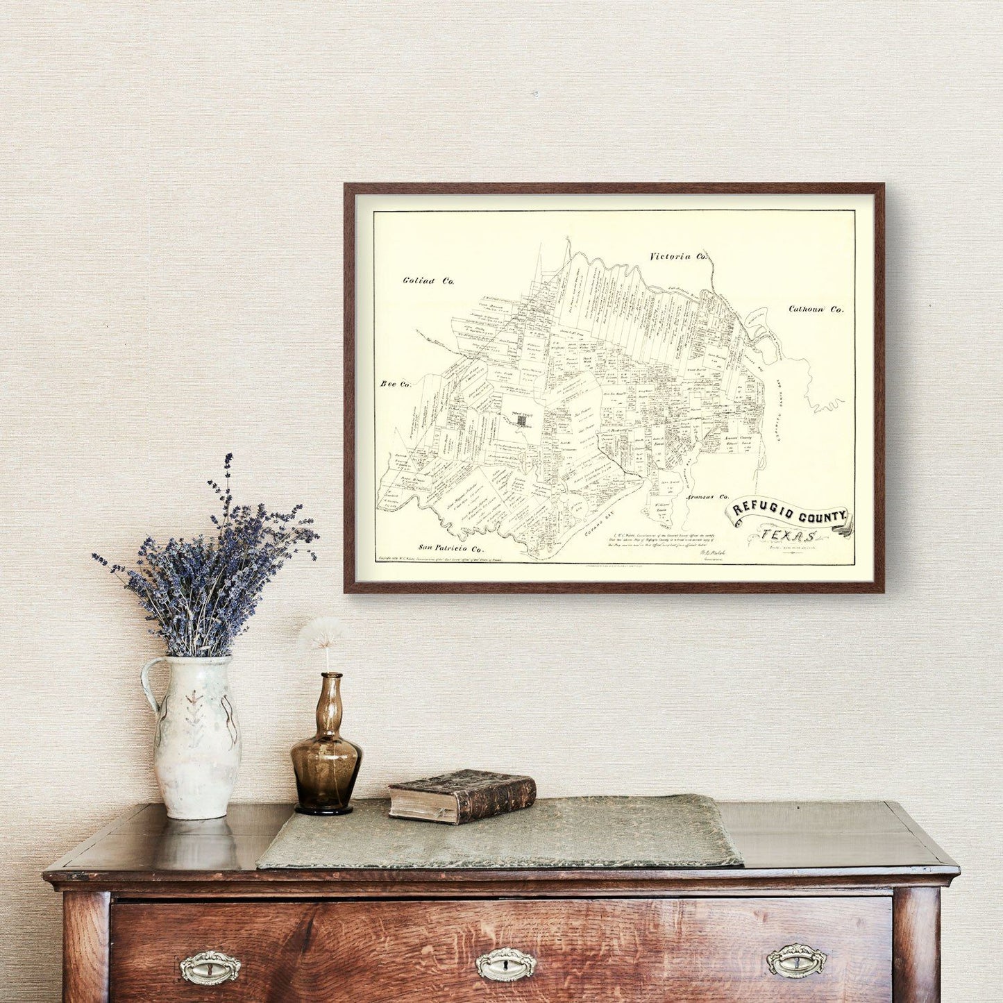 Vintage Map of Refugio County, Texas 1879