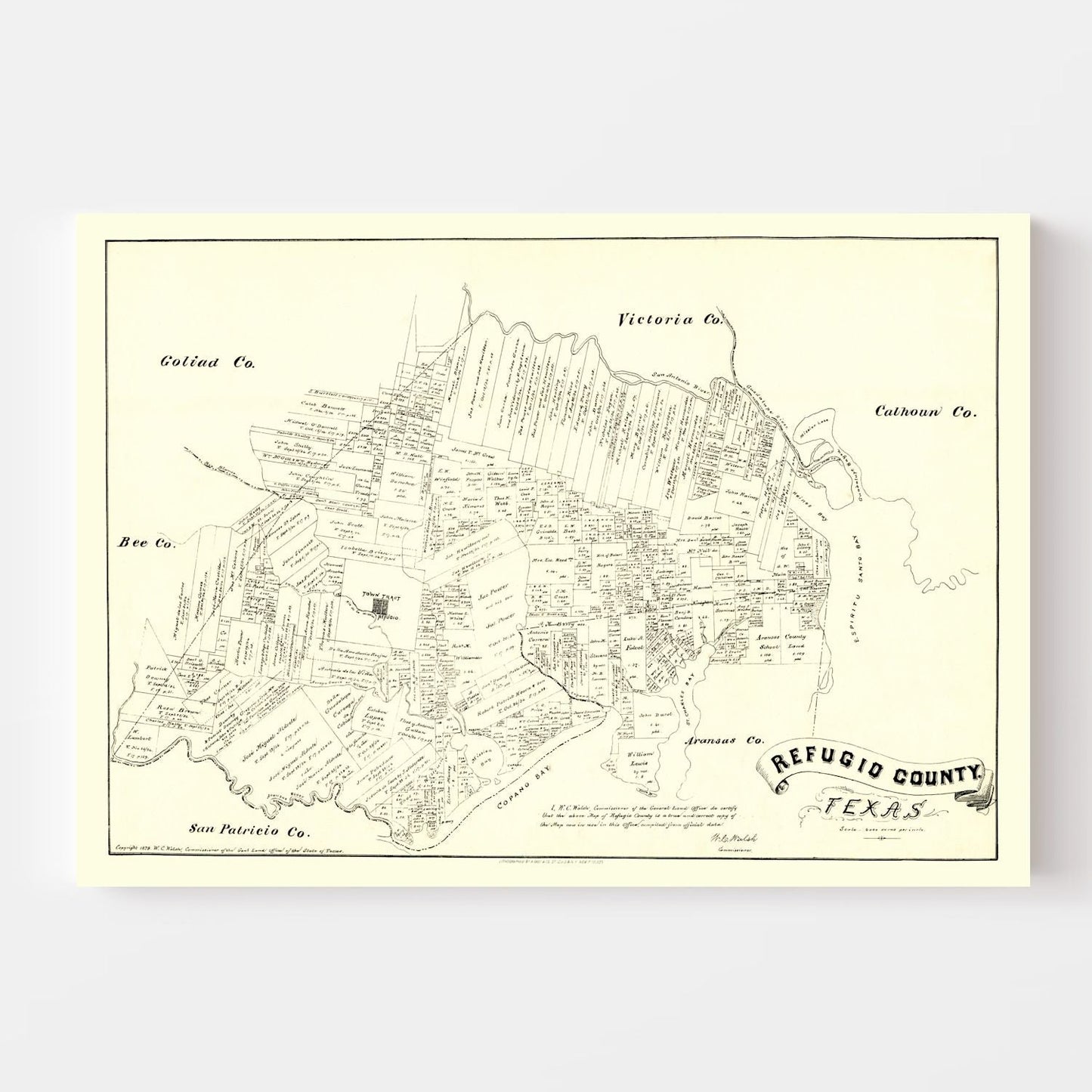 Vintage Map of Refugio County, Texas 1879