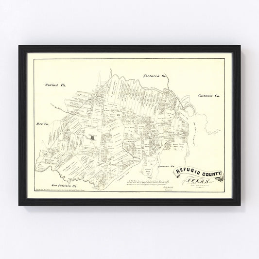 Vintage Map of Refugio County, Texas 1879