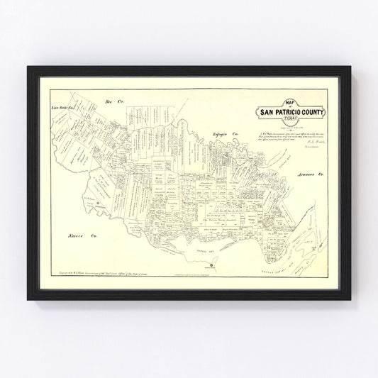 Vintage Map of San Patricio County, Texas 1879