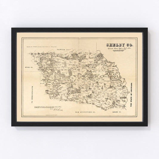 Vintage Map of Shelby County, Texas 1879