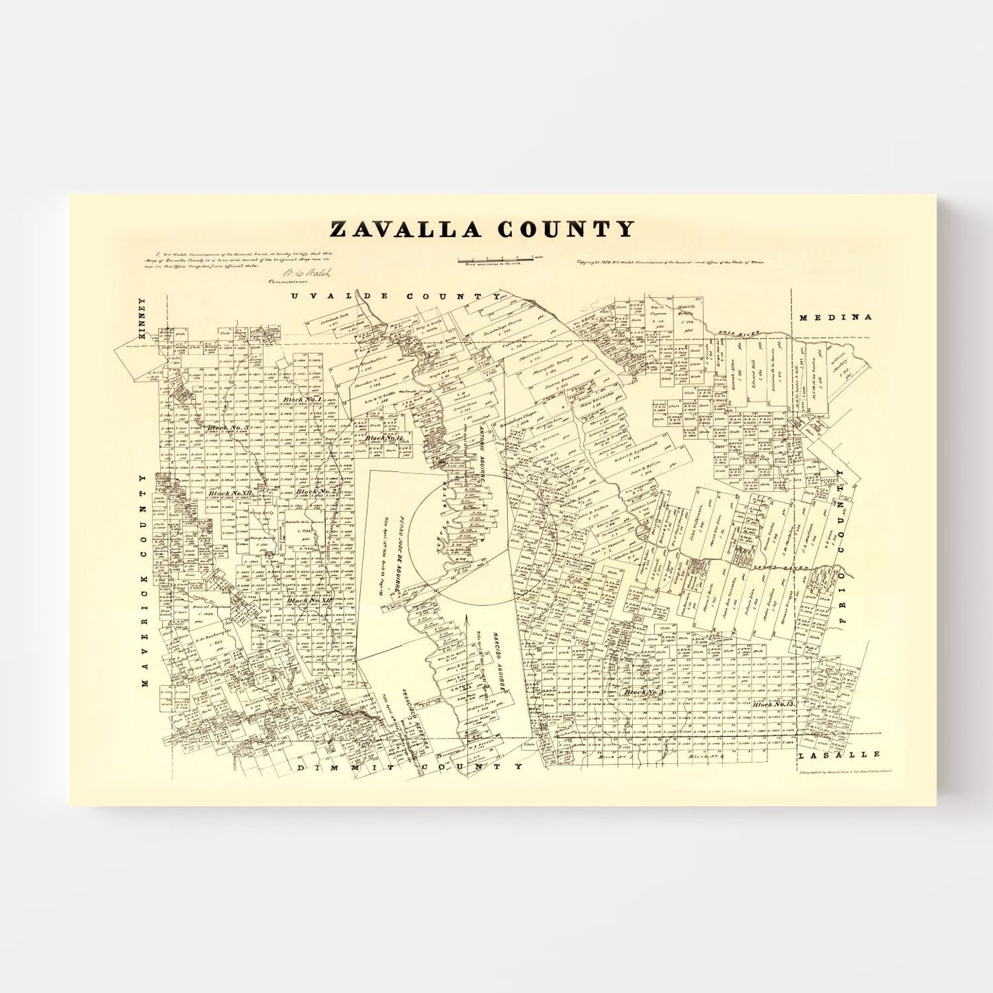 Vintage Map of Zavalla County, Texas 1879
