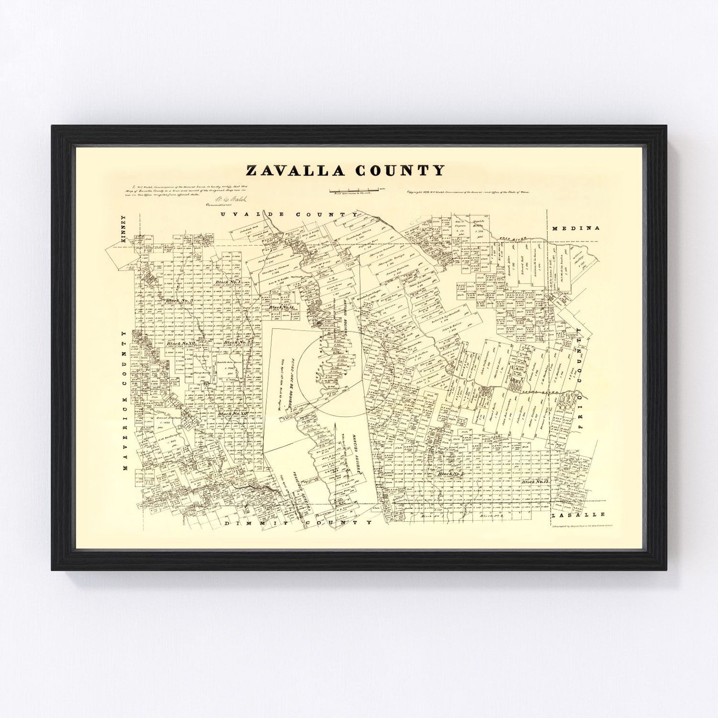 Vintage Map of Zavalla County, Texas 1879