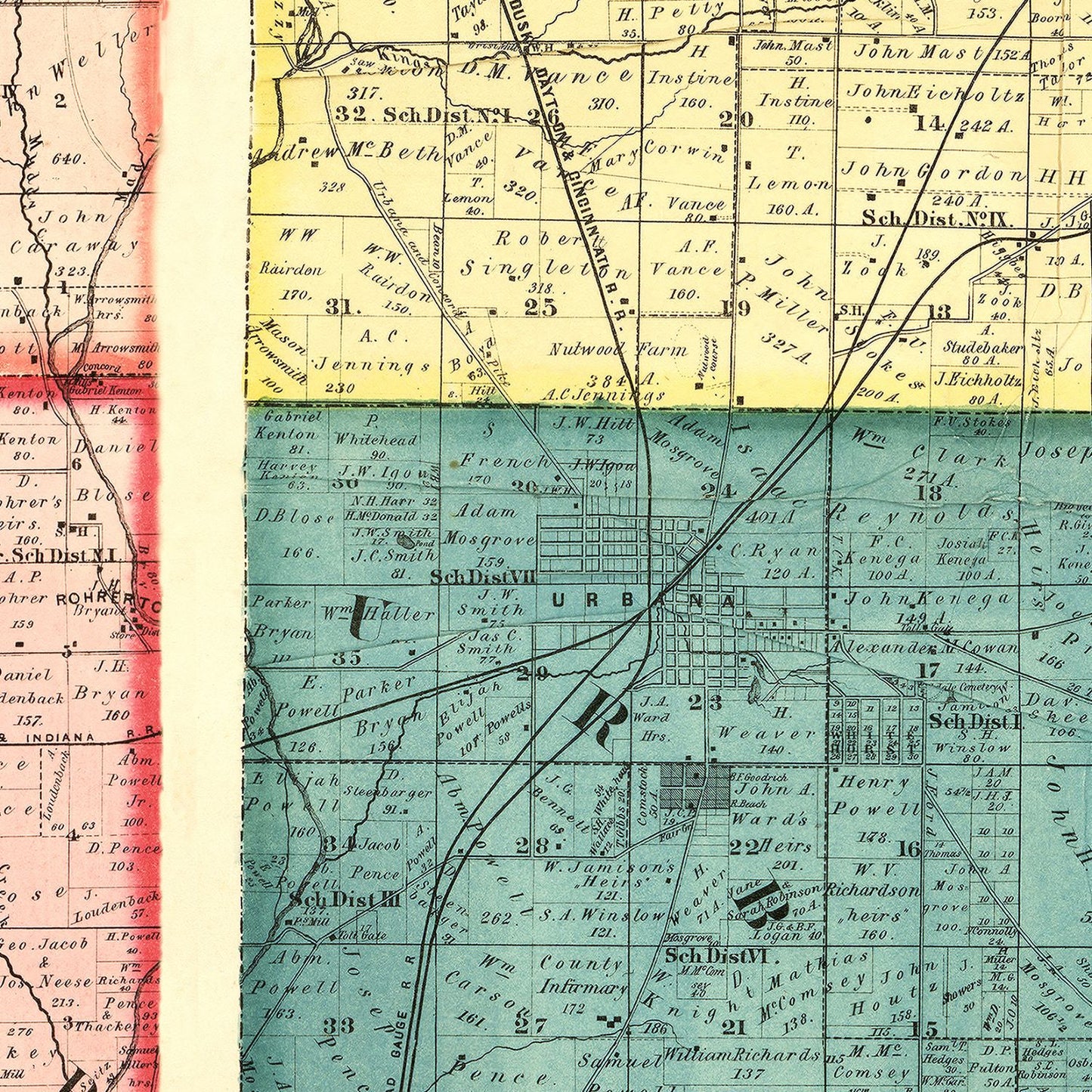 Vintage Map of Champaign County, Ohio 1858