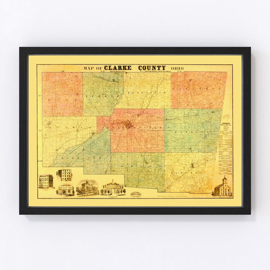 Vintage Map of Clarke County, Ohio 1859