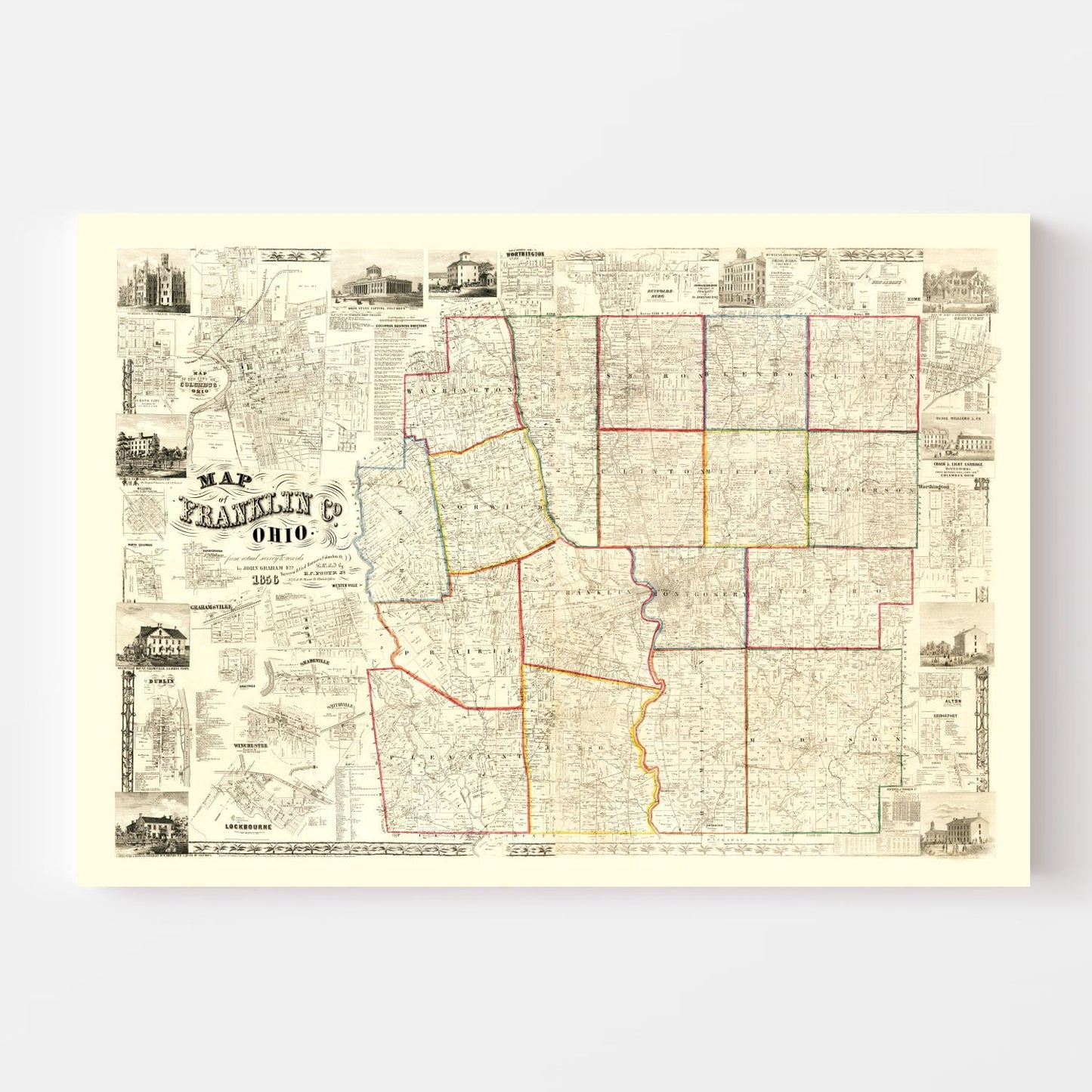Vintage Map of Franklin County, Ohio 1856