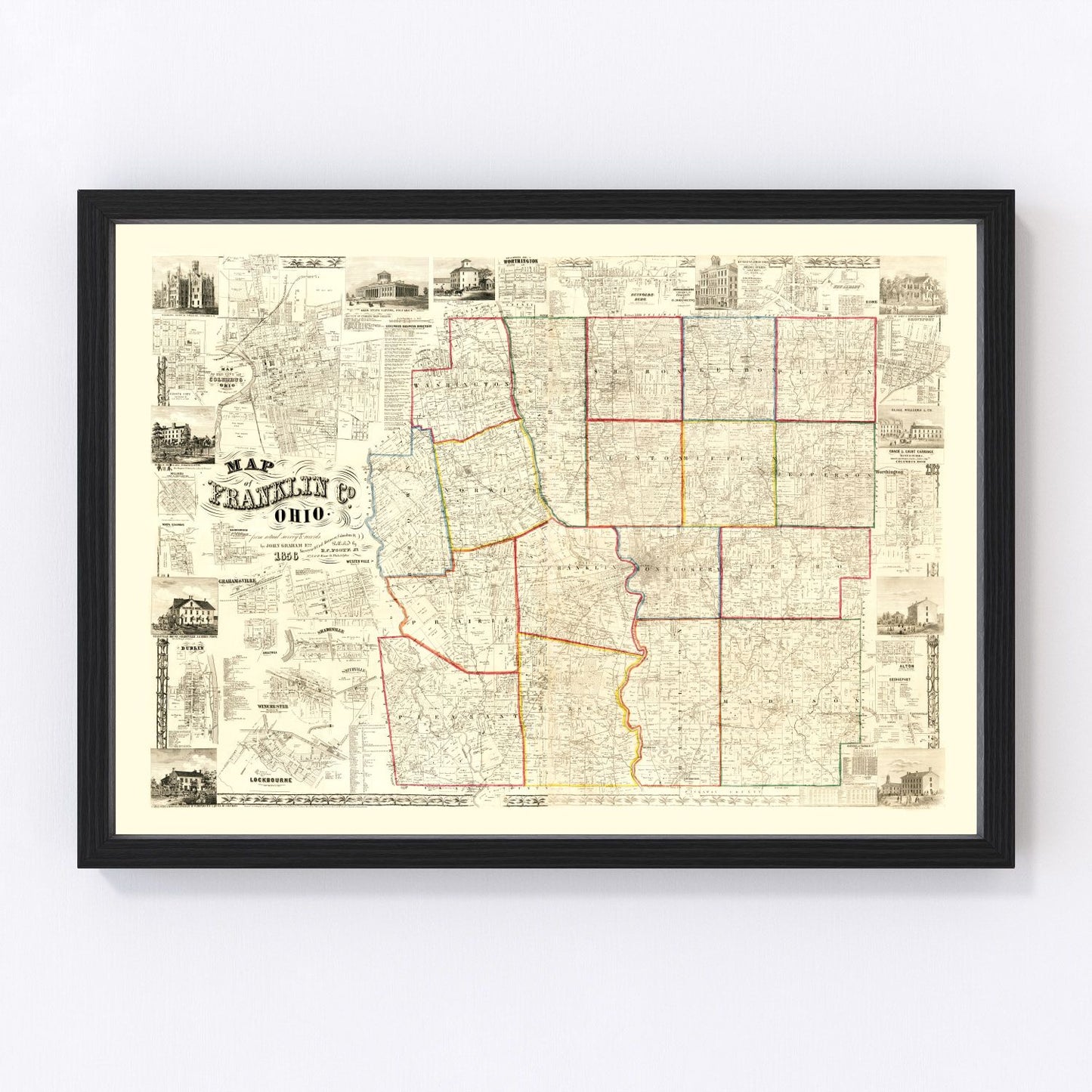Vintage Map of Franklin County, Ohio 1856