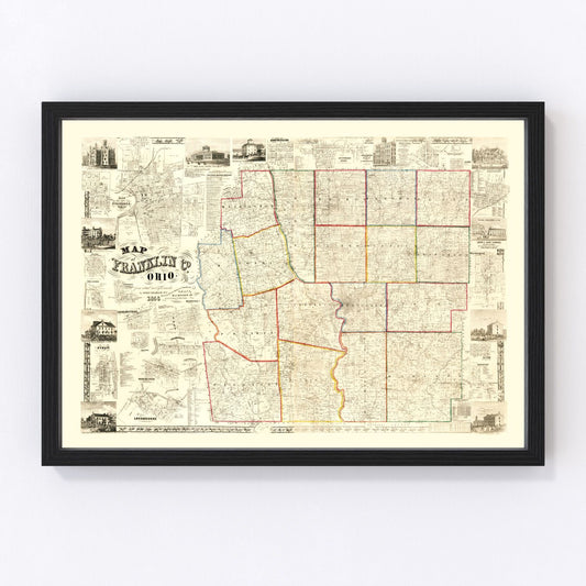 Vintage Map of Franklin County, Ohio 1856