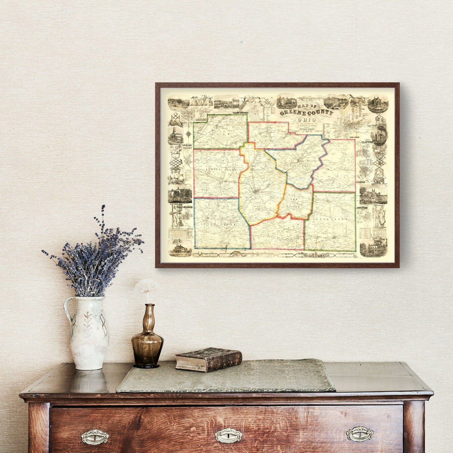 Vintage Map of Greene County, Ohio 1855