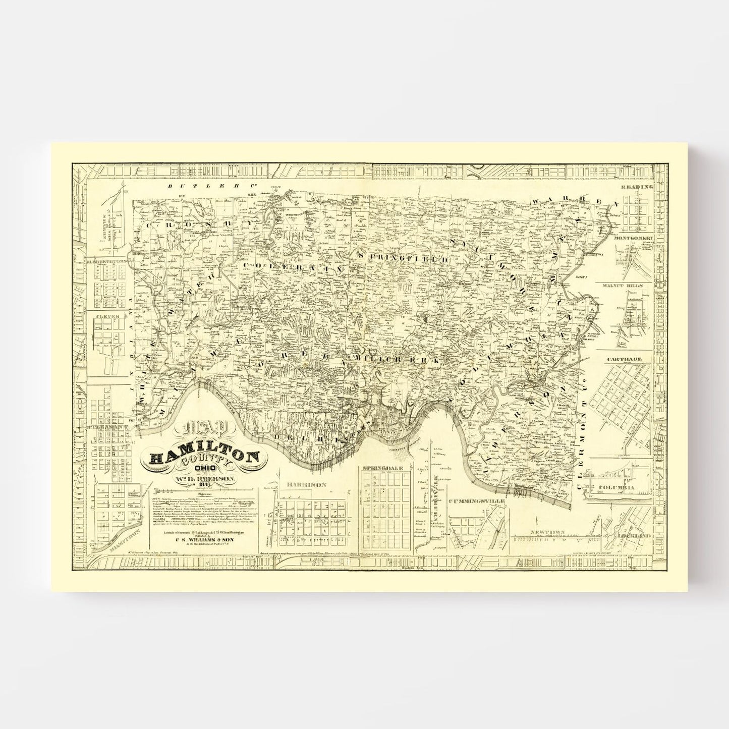 Vintage Map of Hamilton County, Ohio 1847