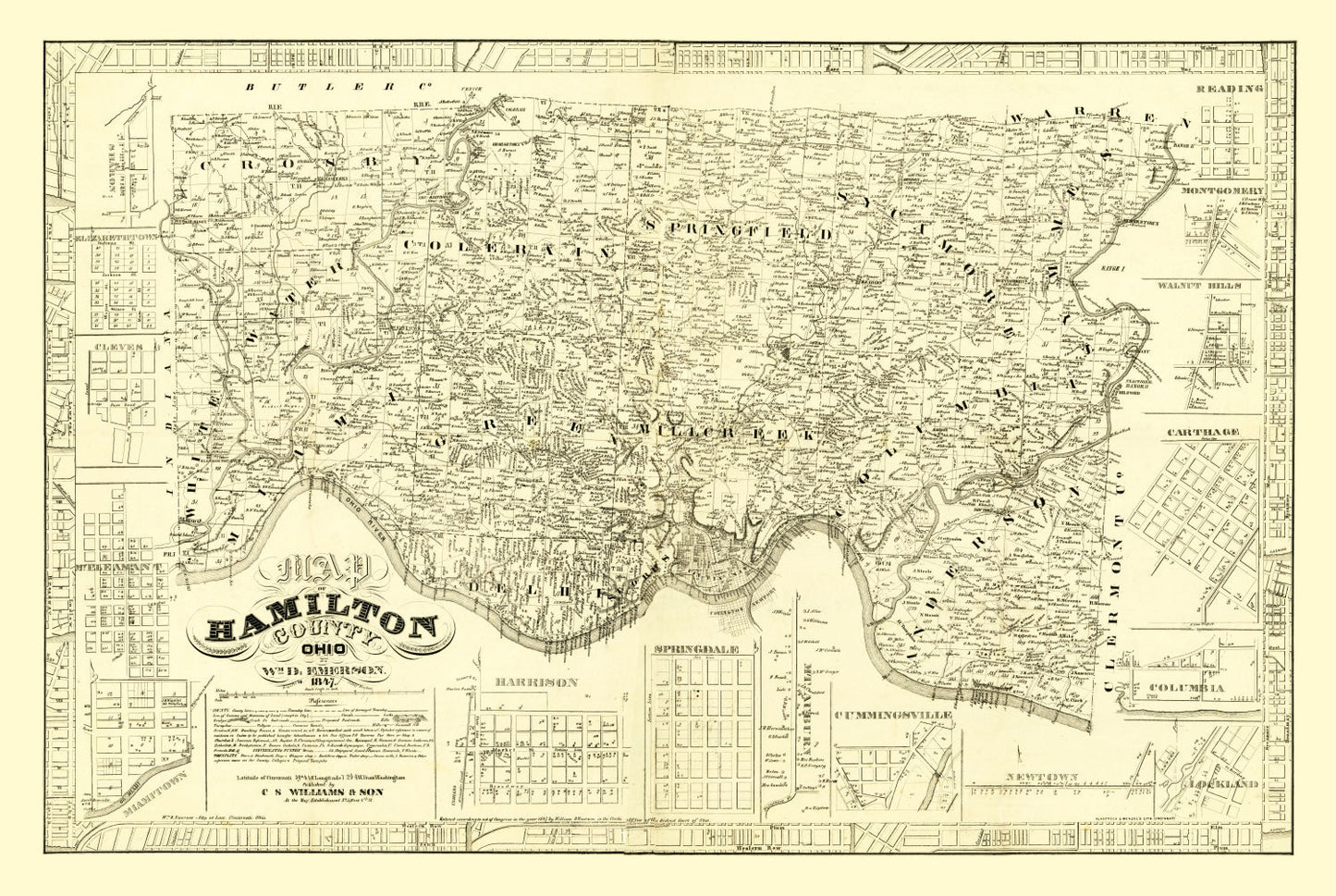 Vintage Map of Hamilton County, Ohio 1847