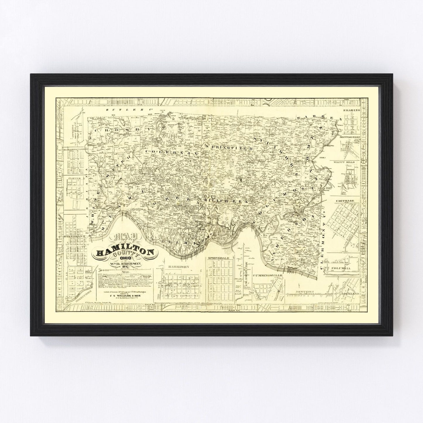 Vintage Map of Hamilton County, Ohio 1847