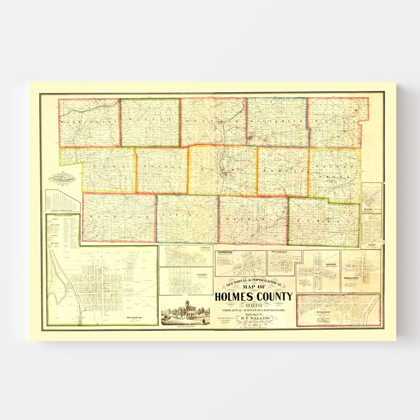 Vintage Map of Holmes County, Ohio 1861
