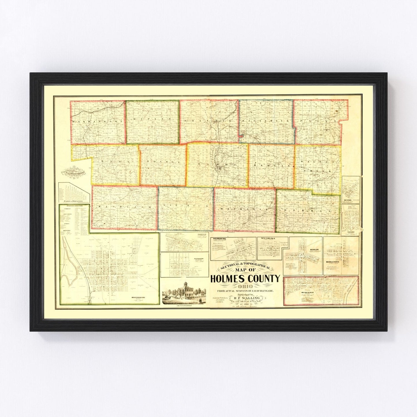 Vintage Map of Holmes County, Ohio 1861
