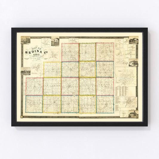 Vintage Map of Medina County, Ohio 1857