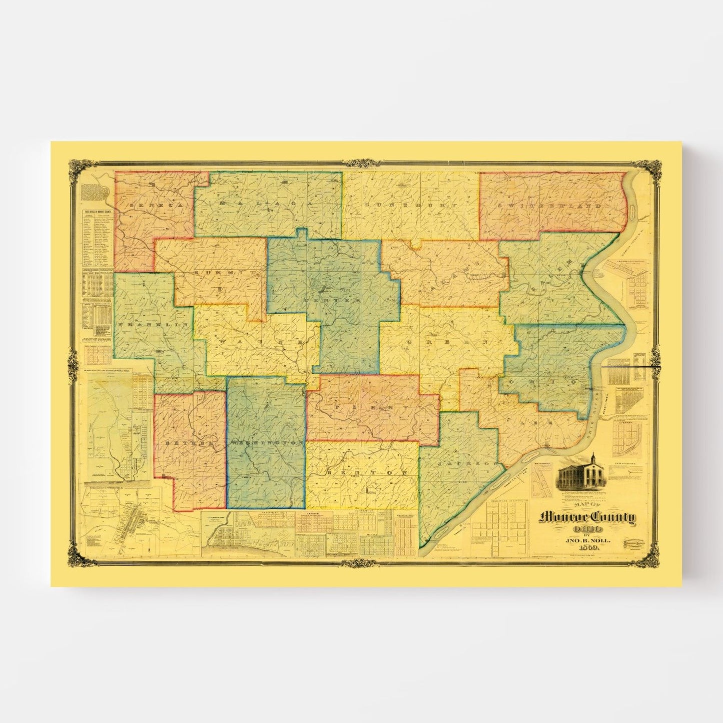 Vintage Map of Monroe County, Ohio 1869