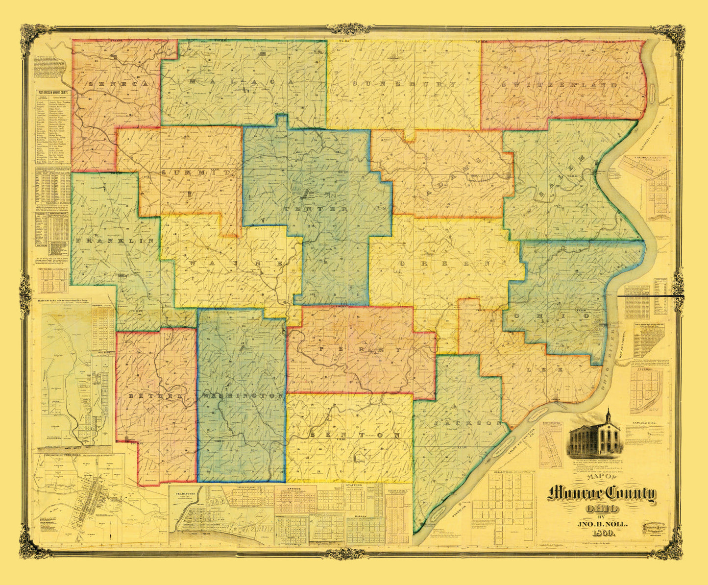 Vintage Map of Monroe County, Ohio 1869