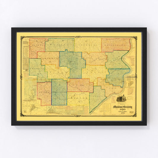 Vintage Map of Monroe County, Ohio 1869