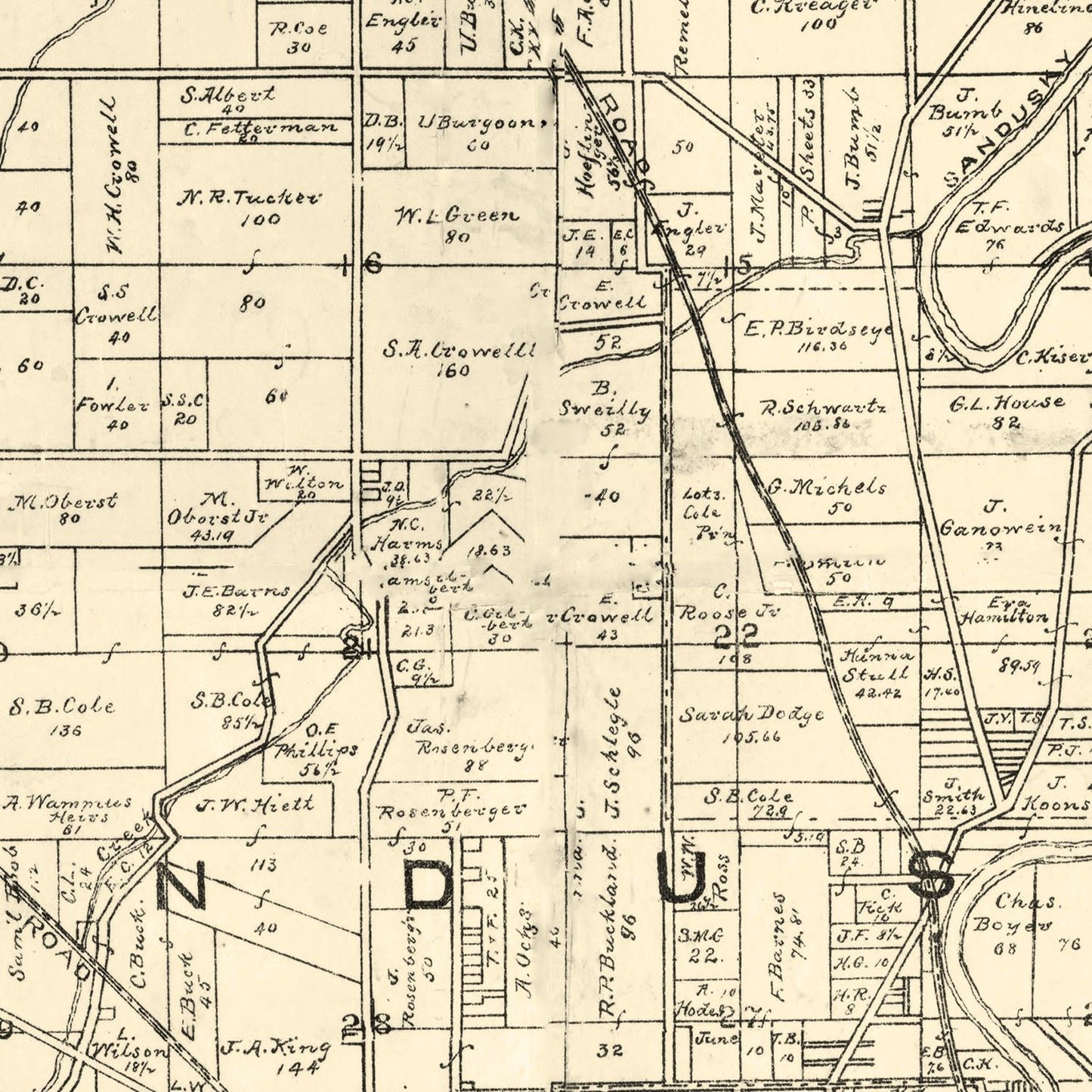 Vintage Map of Sandusky County, Ohio 1891