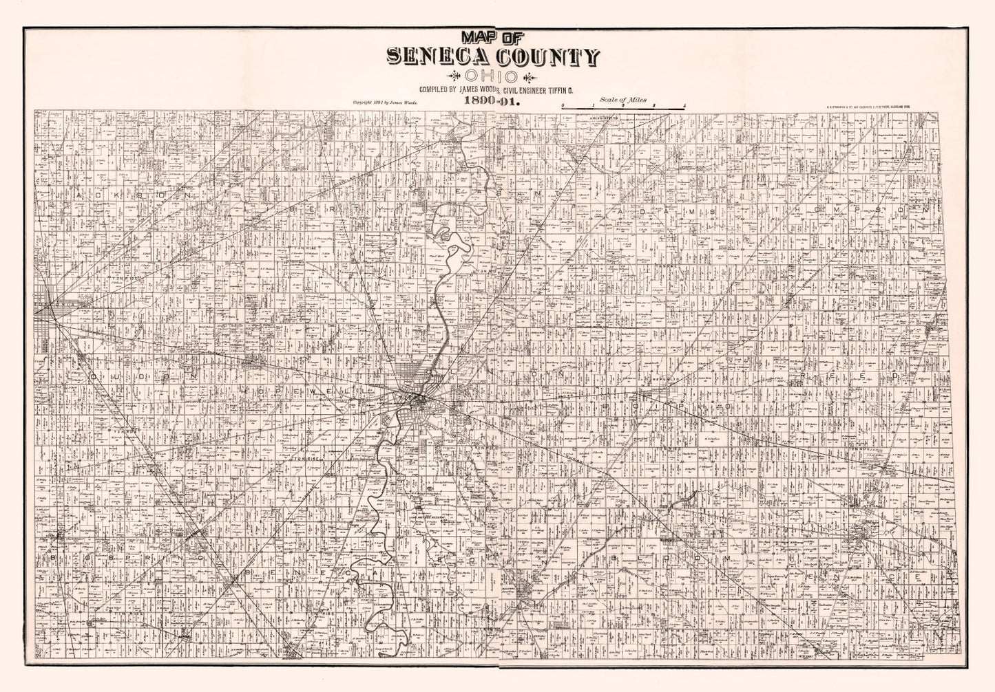 Vintage Map of Seneca County, Ohio 1891