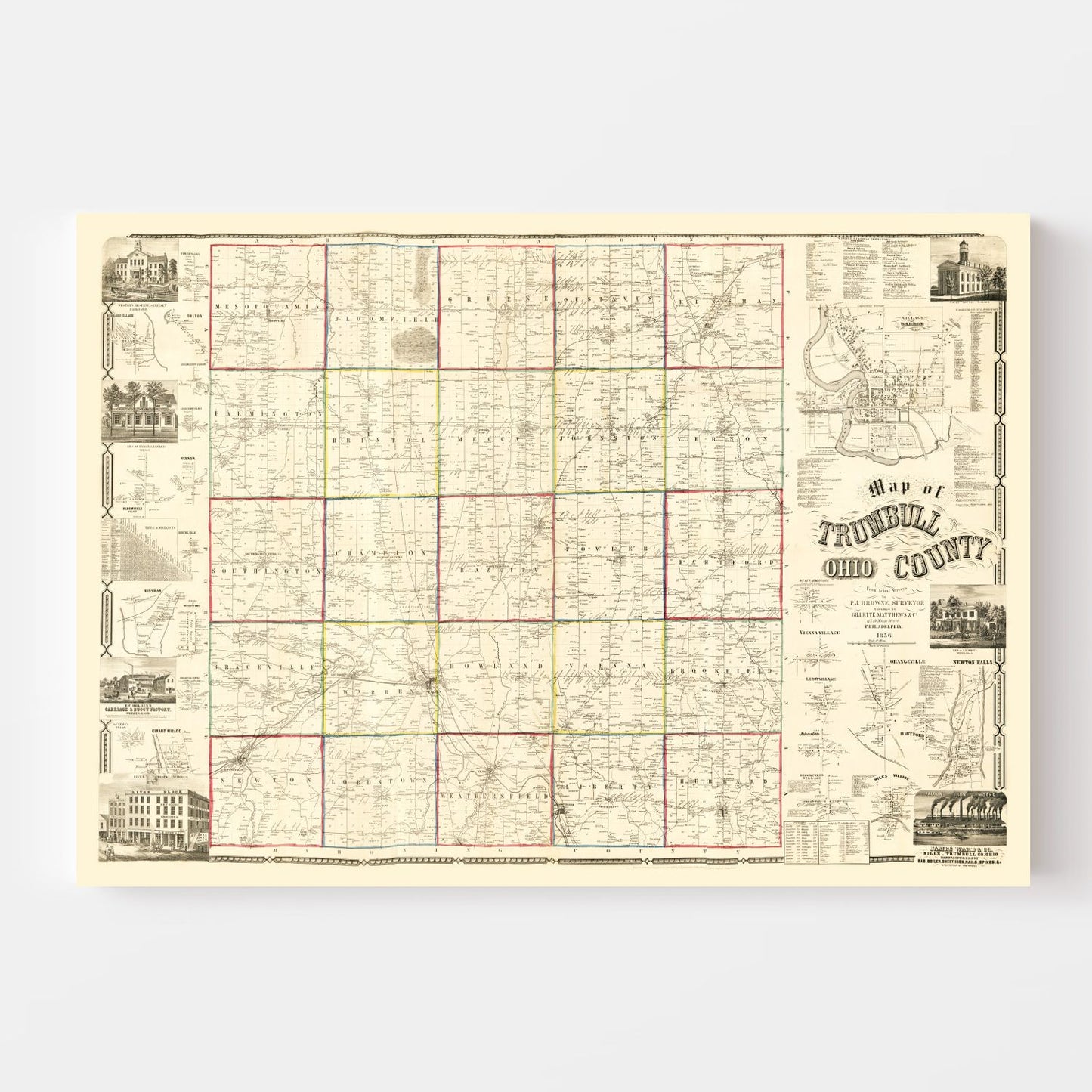 Vintage Map of Trumbull County, Ohio 1856