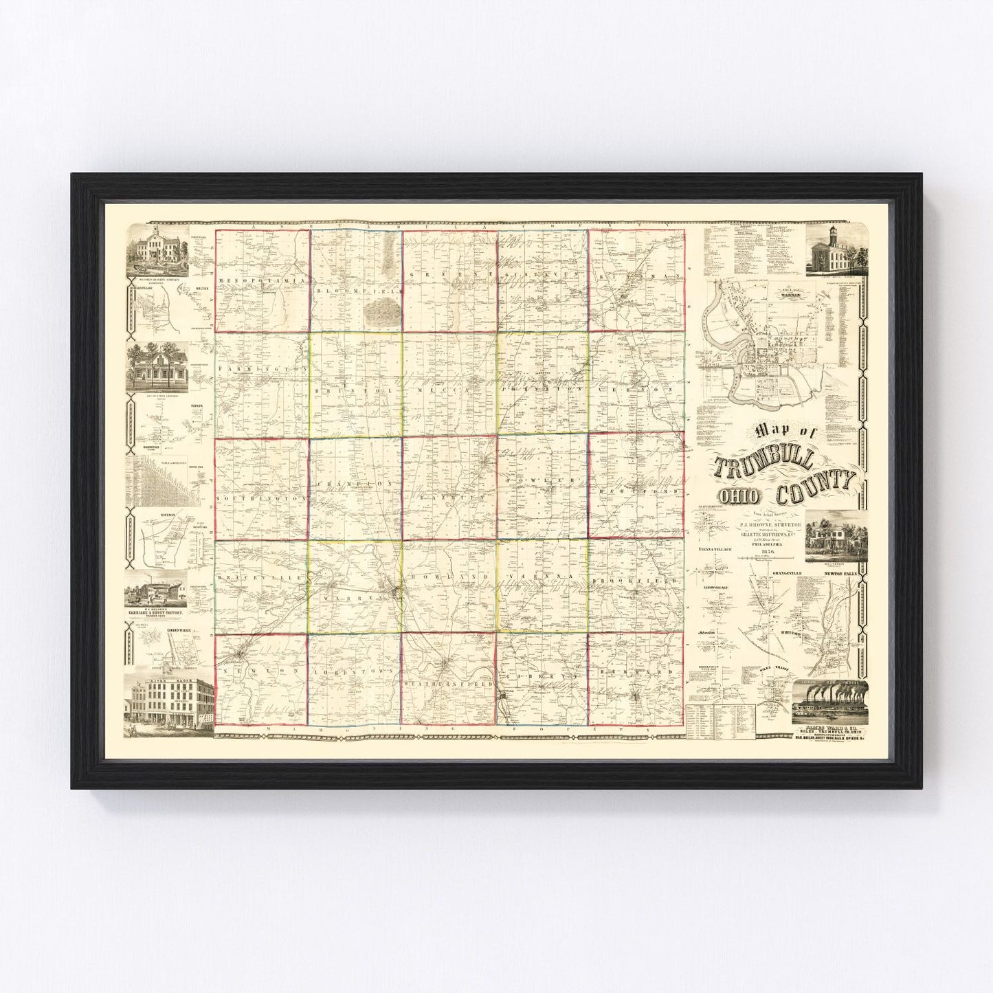 Vintage Map of Trumbull County, Ohio 1856