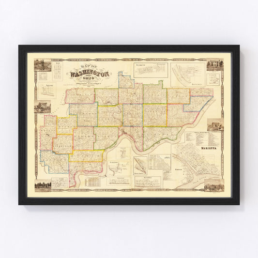 Vintage Map of Washington County, Ohio 1858