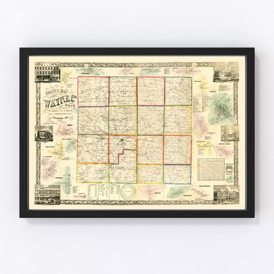 Vintage Map of Wayne County, Ohio 1856