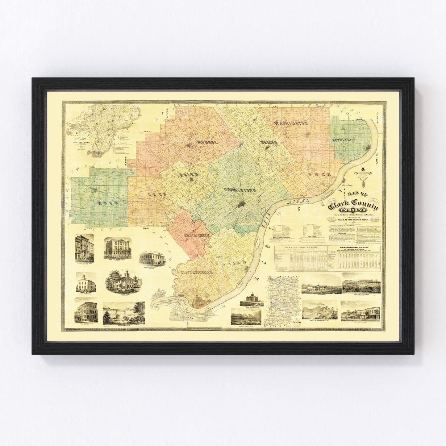 Vintage Map of Clark County, Indiana 1875