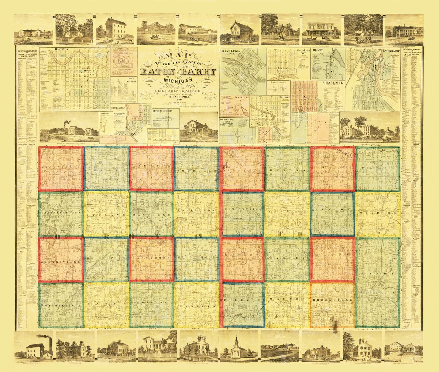 Vintage Map of Eaton County, Michigan 1860