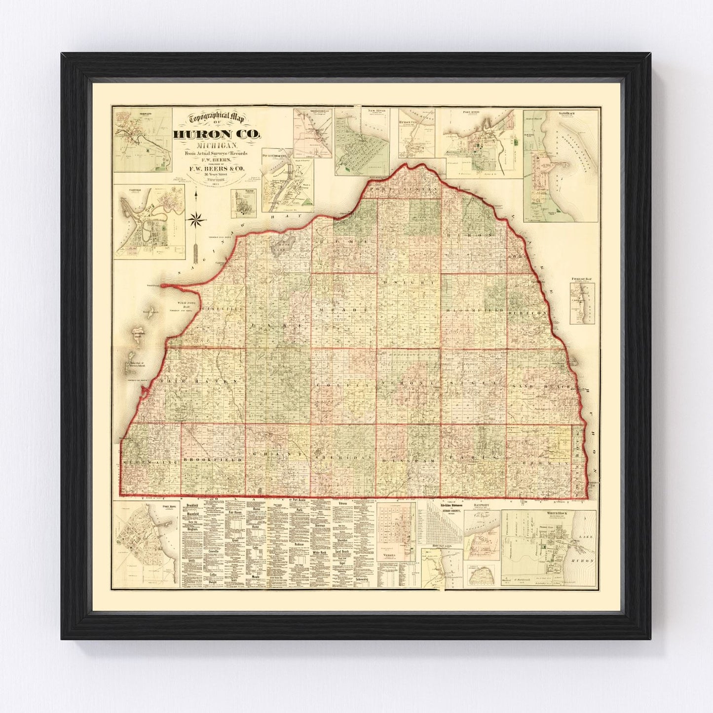 Vintage Map of Huron County, Michigan 1875